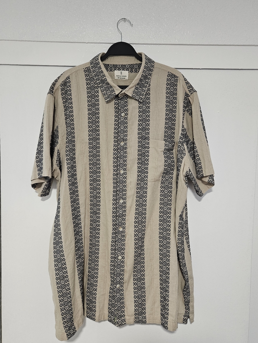 Mutual Weavw Beige & Black Striped Short-Sleeve Men’s Shirt